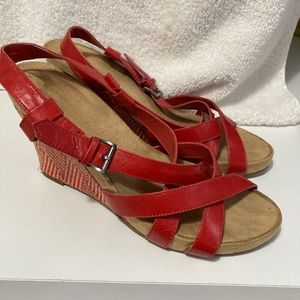 Red wedge sandals leather